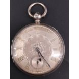 An 1860s silver-cased pocket watch, having a key-wound lever movement and engraved silver face, 51
