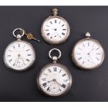 Four various late 19th / early 20th Century silver cased pocket watches, (a/f)