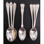Seven various Edwardian and George V silver teaspoons, 108 g, longest 12 cm