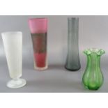 Four glass vases, including emerald glass, frosted glass, etc, tallest 23 cm