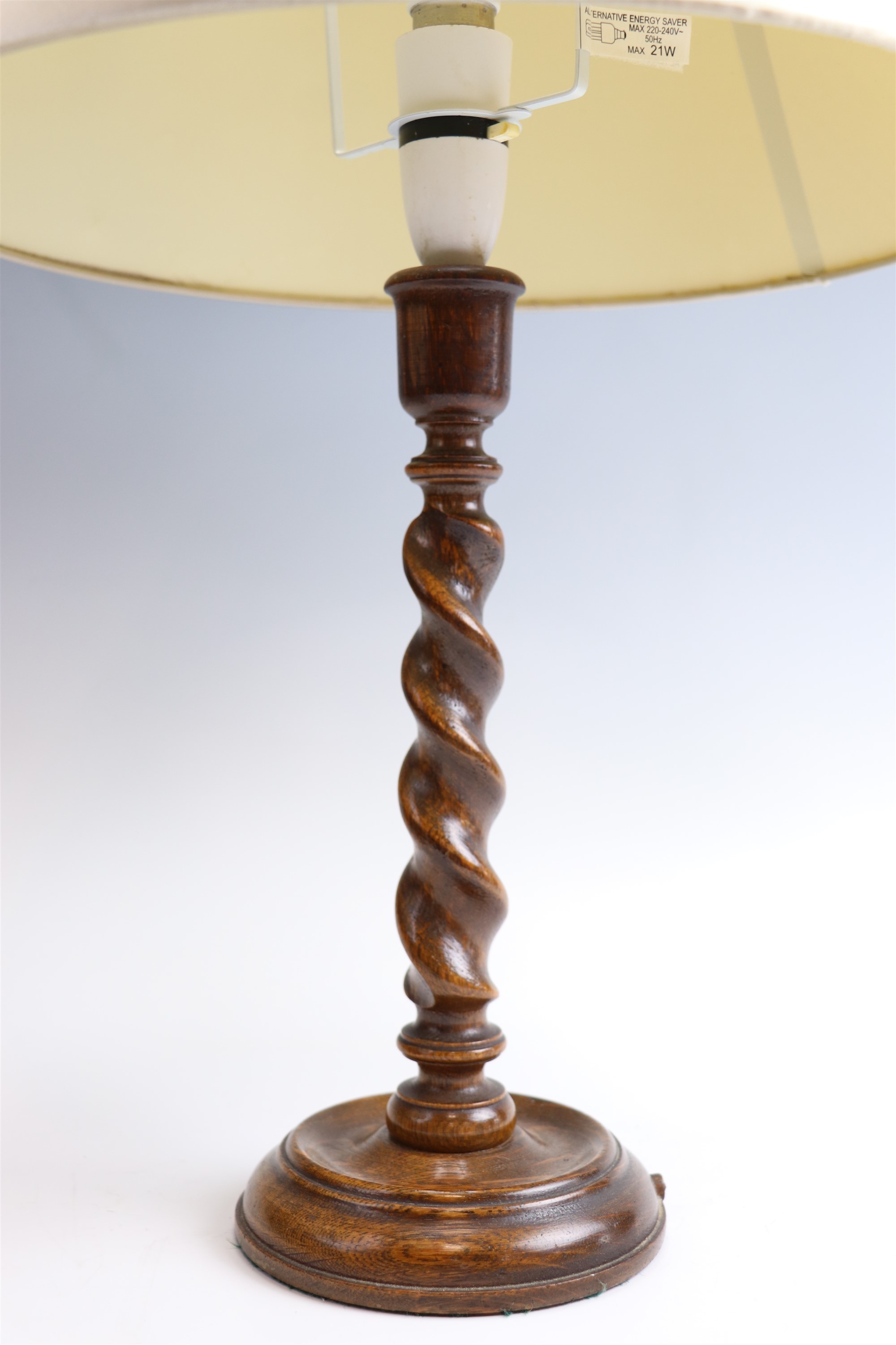 Two turned wood table lamps, one having a barley twist stem, tallest 38.5 cm to socket - Image 2 of 3