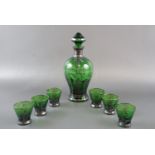 A Venetian silvered emerald glass liqueur set comprising a decanter and six glasses