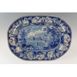 An early 19th Century underglaze blue ashet, decorated with a scene of Eaton Hall, Cheshire,