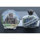 A 1940s silver lidded ceramic perfume bottle together with a diminutive Coalport "Carlisle
