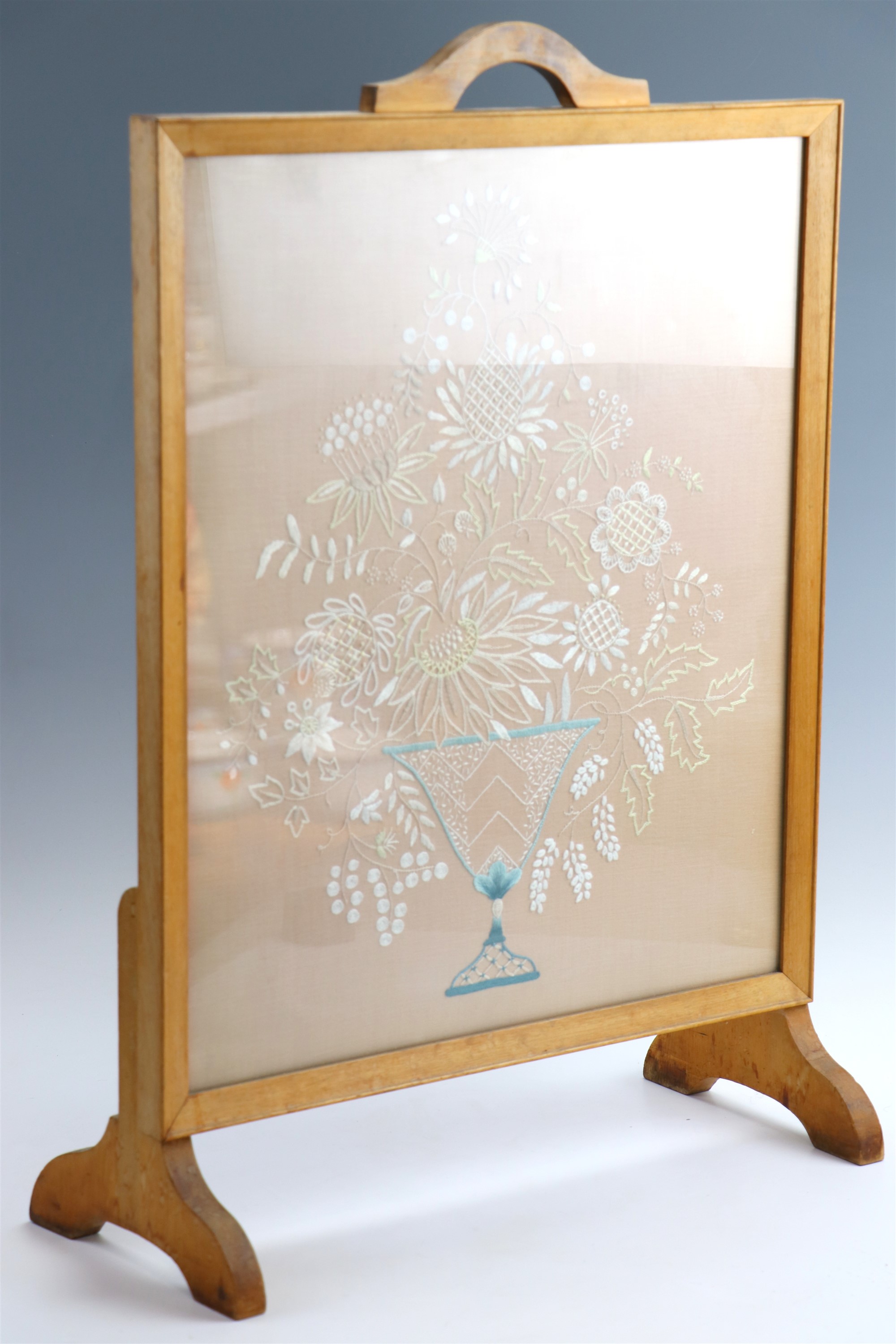 A 1950s embroidered fire screen, 50.5 x 21 x 72 cm - Image 2 of 3