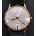 A 1950s 9 ct gold Uno wristwatch, having an incabloc shock-protected 17 jewel movement, baton