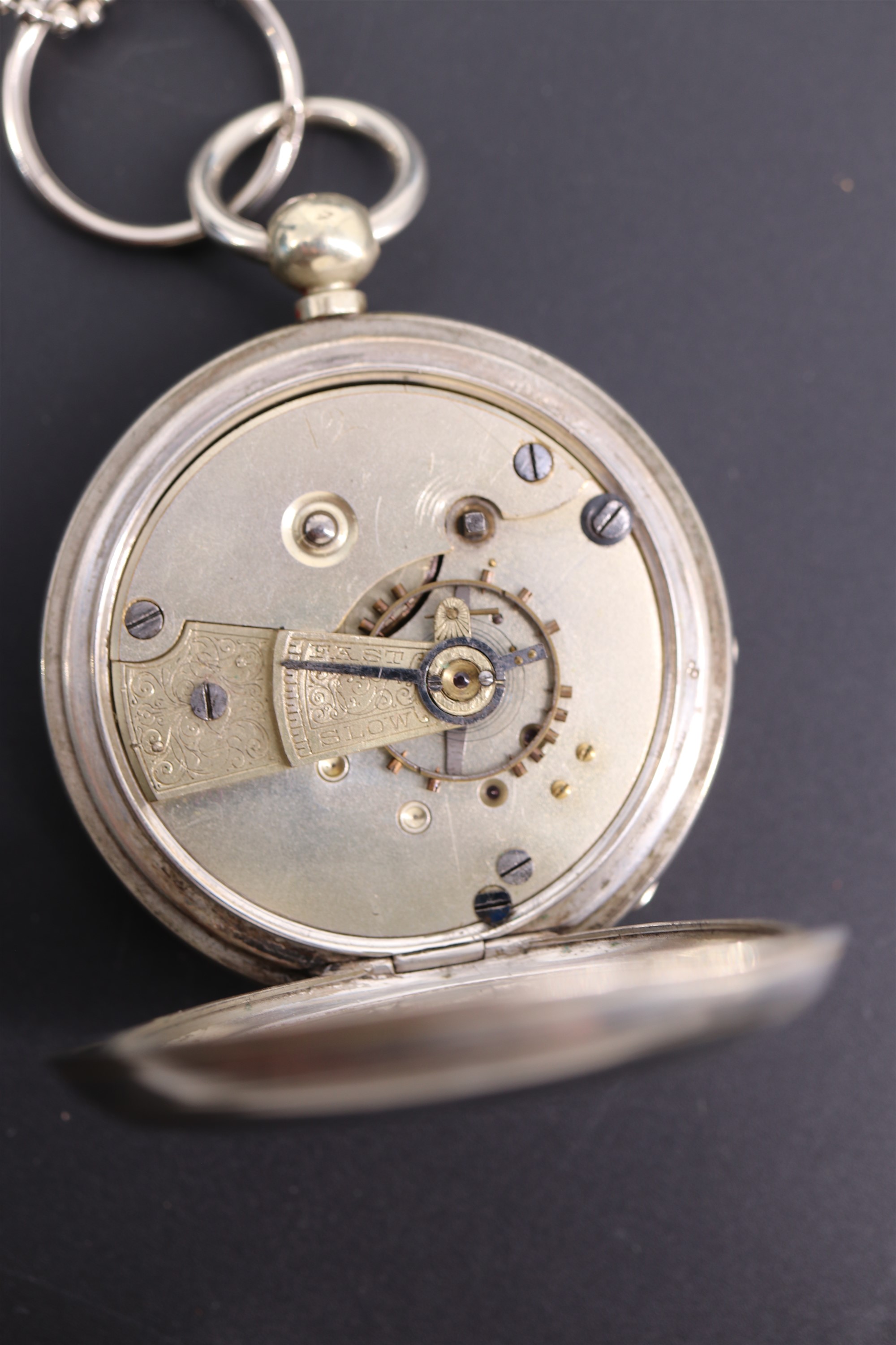 A Victorian nickel cased pocket watch, having a key wound lever movement, blued steel spade hands, - Image 4 of 5