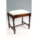 A George V twist-turned oak stool, 41 cm x 31 cm x 38 cm
