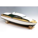 A hand built remote control wooden scale model yacht, 87 cm