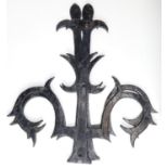 A pair of decorative iron door hinge ornaments, 62 cm x 54 cm