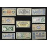 A group of Scottish banknotes, including The Union Bank of Scotland 1950 one pound, The British