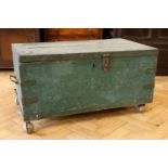 A military steel strapped pine chest, circa 1940s, 80 cm x 44 cm x 43 cm