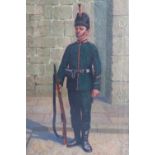 A late Victorian study of a soldier of the King's Royal Rifle Corps standing to attention in full