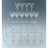 Four Spode Crystal liqueur glasses together with four sets of six cut glasses, including wine