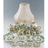 A group of Mason's Chartreuse pattern ceramics, including a table lamp, ginger jar, thimble, etc,