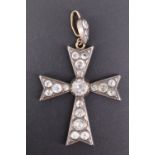 A Victorian paste-set pendant cross, 6.5 cm x 4 cm