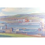 S Miller A panoramic prospect of Whitehaven harbour with factories and the surrounding town, oil