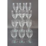 A cased set of six Stewart Crystal sherry glasses together with six similar unboxed Stuart Crystal