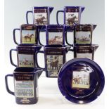 Nine Martell Cognac Grand National ceramic jugs together with a related dish, circa 1993 - 2004,