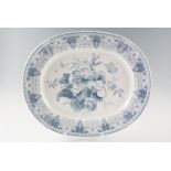 A Victorian blue-and-white transfer-printed Moresque pattern ashet, 50 cm x 41 cm, (free of chips or