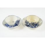 A pair of 1780 - 1790 underglaze blue tea bowls and saucers by John and Jane Pennington, decorated