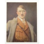 A German Third Reich chromolithographic portrait of Adolf Hitler, laid on card, un-framed, 25 cm x