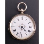 A late 19th Century lady's white metal cased fob watch, having a Swiss key-wound movement and enamel
