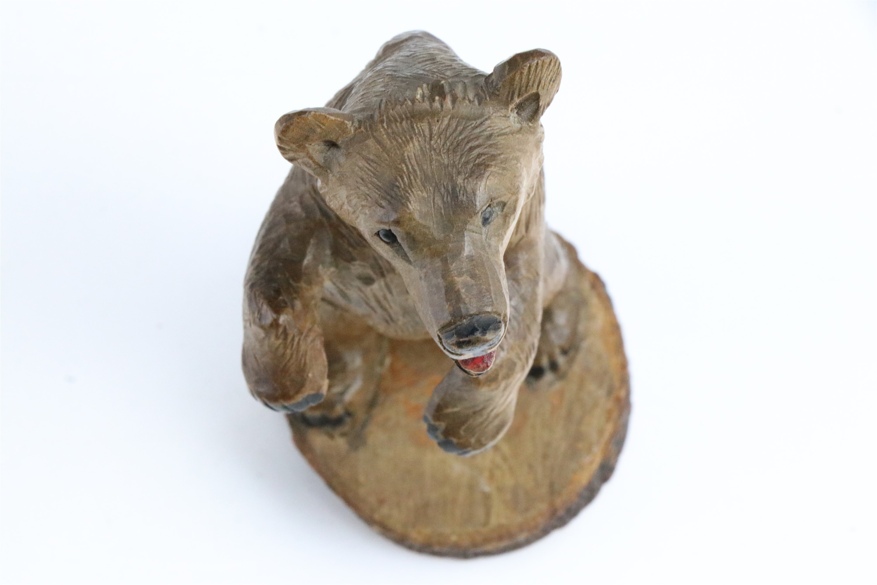 A mid 20th Century Swiss treen carved wooden bear, marked "Berne. SW, 1953" to base, 12 cm - Image 5 of 6