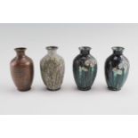 A series of Japanese small ovi-form copper vases, demonstrating the stages in the production of