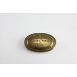 A late Victorian brass pocket snuff box, bearing the punched inscription John Cole, Castle Ford,