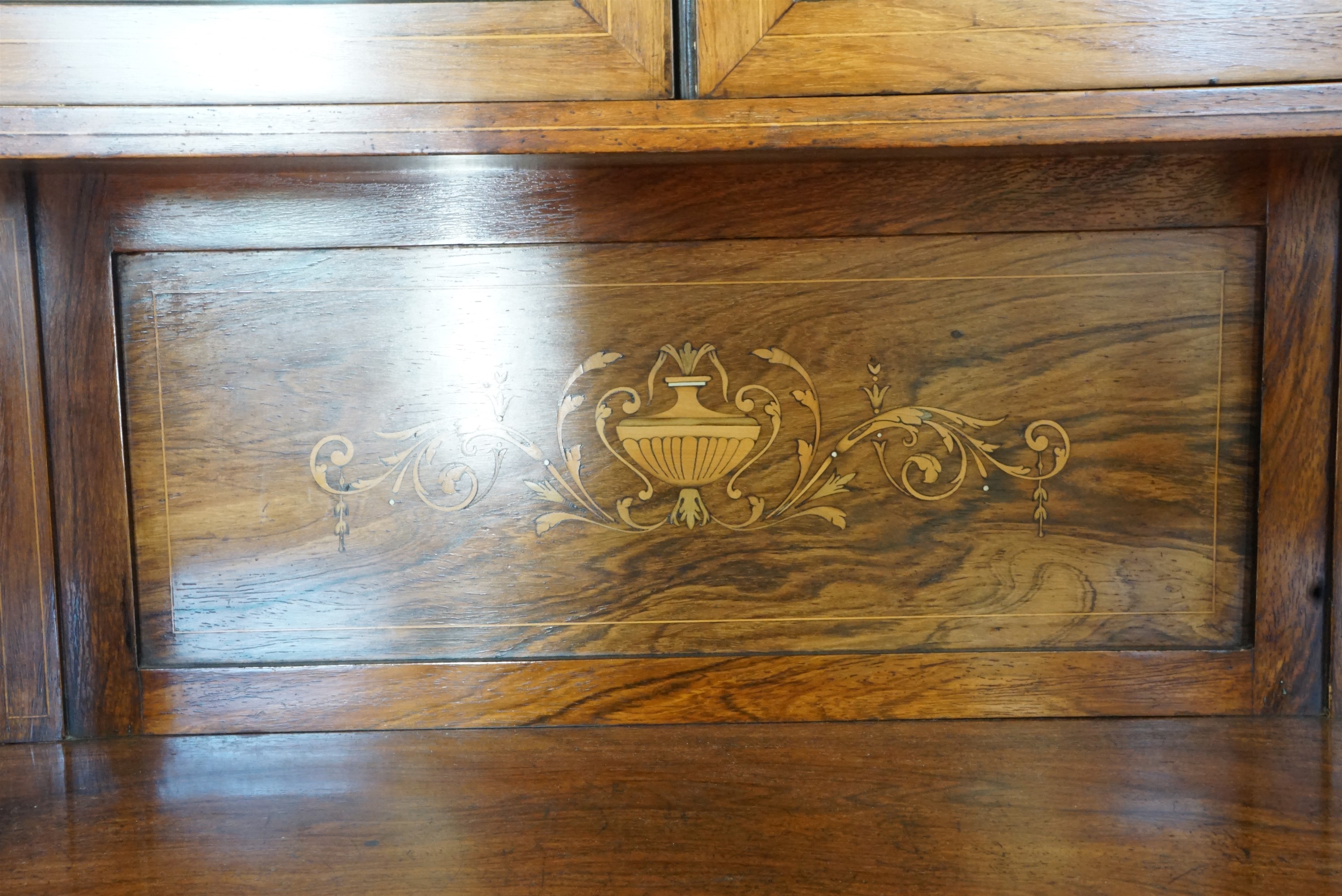 A late 19th Century marquetry inlaid rosewood display / side cabinet, 137 x 39 x 215 cm - Image 5 of 6