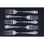 A set of five silver Hanoverian pattern desert forks, bearing monograms front and back, George Smith