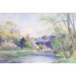 Arthur Trevethin Nowell (1862 - 1940) "River Scene", a vivid, picturesque riverscape with cottages