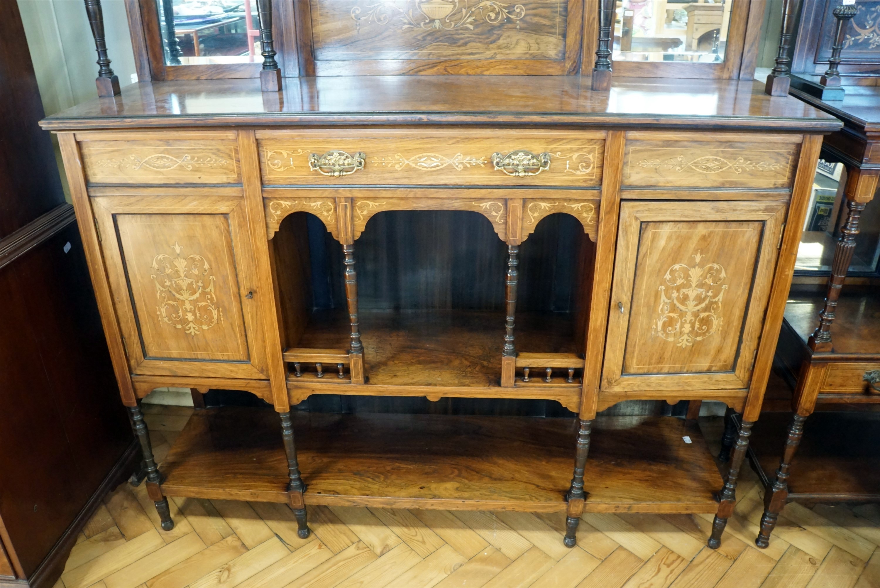 A late 19th Century marquetry inlaid rosewood display / side cabinet, 137 x 39 x 215 cm - Image 2 of 6