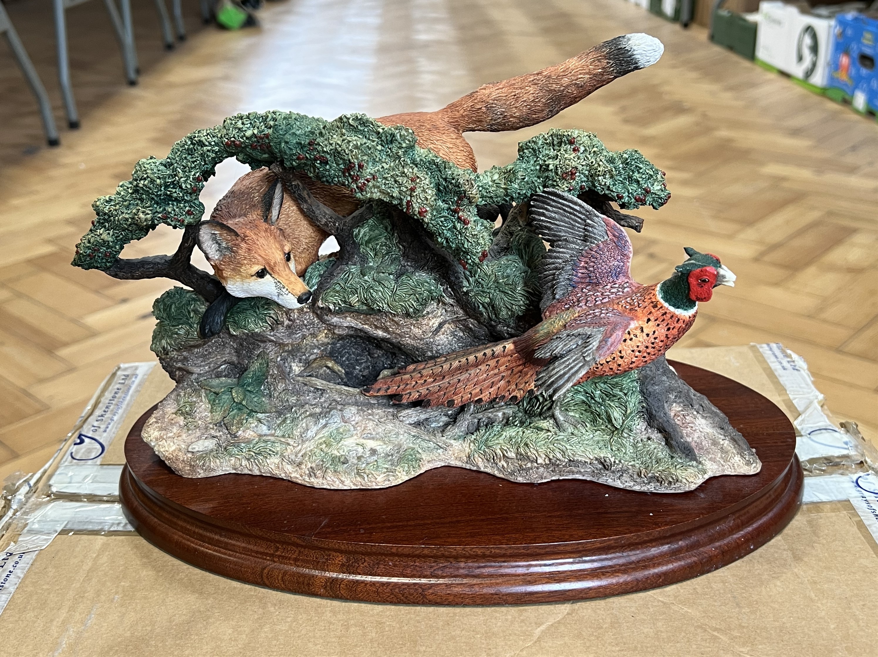 A boxed Border Fine Arts limited edition figurine, So Close Yet, 30 x 19 cm, (pheasant beak a/f)