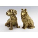 Two cast brass figurines of a collie and a spaniel, 17 cm tallest