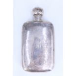 A George V silver hip flask, having a hinged cap with bayonet catch, bearing engraved monogram JHR',