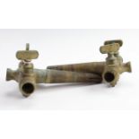 Two vintage brass spigot taps for oak barrels, 21 cm