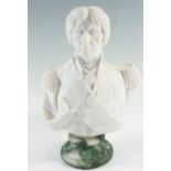 After Marshall Fredericks (1908-1998) A composition bust of Lord Nelson on a mottled green socle, 31