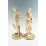 A pair of large Victorian Worcester Hadley figurines of a fisherman and woman, modelled respectively