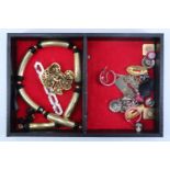A jewellery box and contents together with Diamond & Co and Lucy K wristwatches
