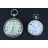 A large late 19th Century Waltham key-wound nickel-cased pocket watch, (58 mm excluding stem and