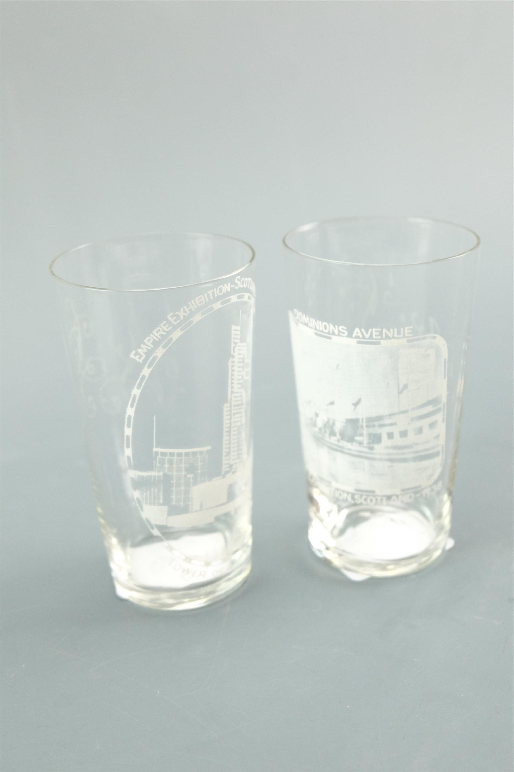 Two Empire Scotland Exhibition glasses, 1938, 10 cm