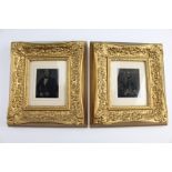 A pair of framed Victorian tintypes of a lady and a gentleman, in modern gilt frames under glass,
