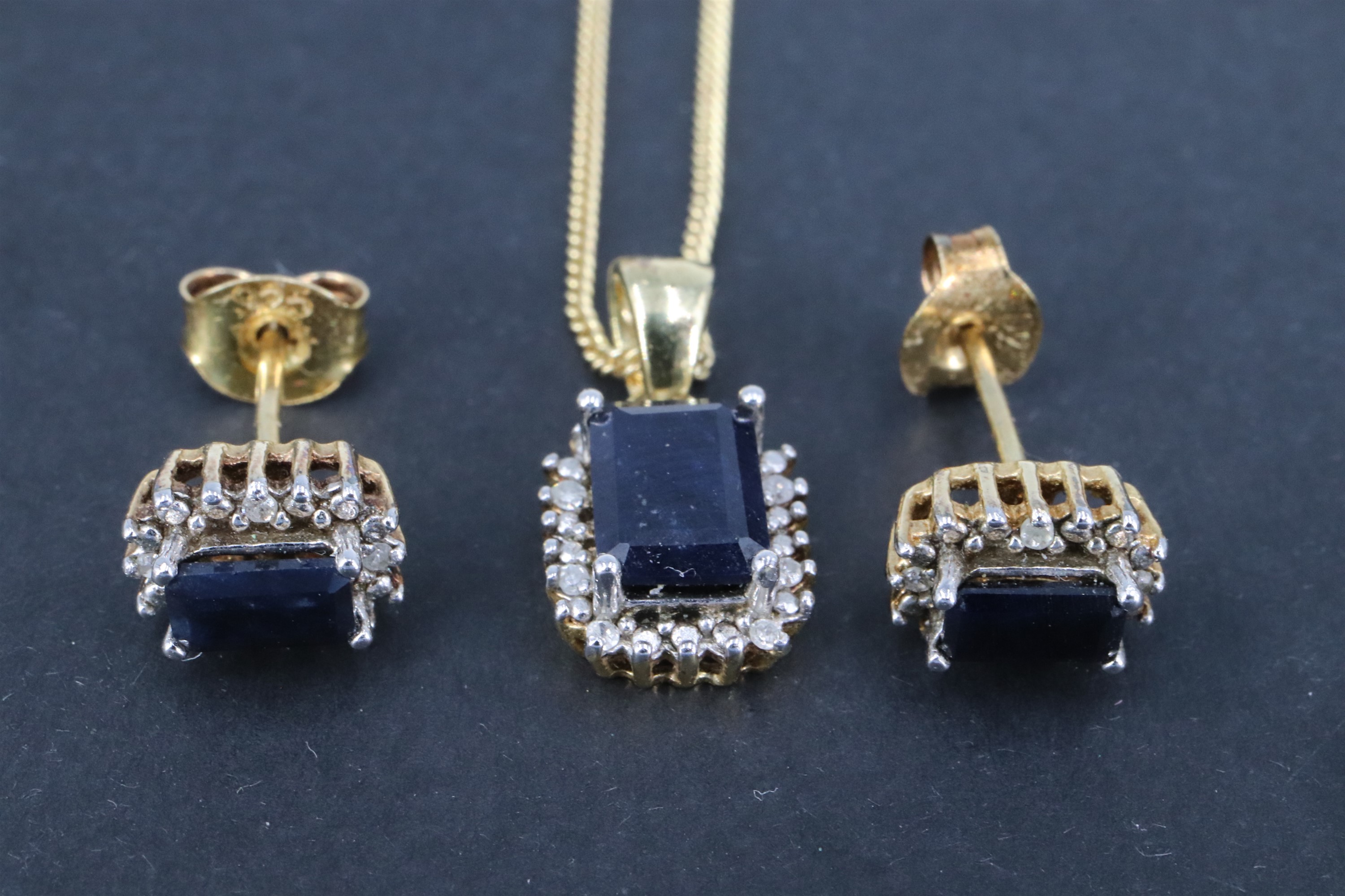 A modern sapphire and gilt white-metal demi-parure, comprising a pendant set with an emerald-cut - Image 10 of 20