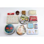 Advertising tins including Mackintosh Toffee Wafers, Player Medium Navy Cut, two treen lidded boxes,
