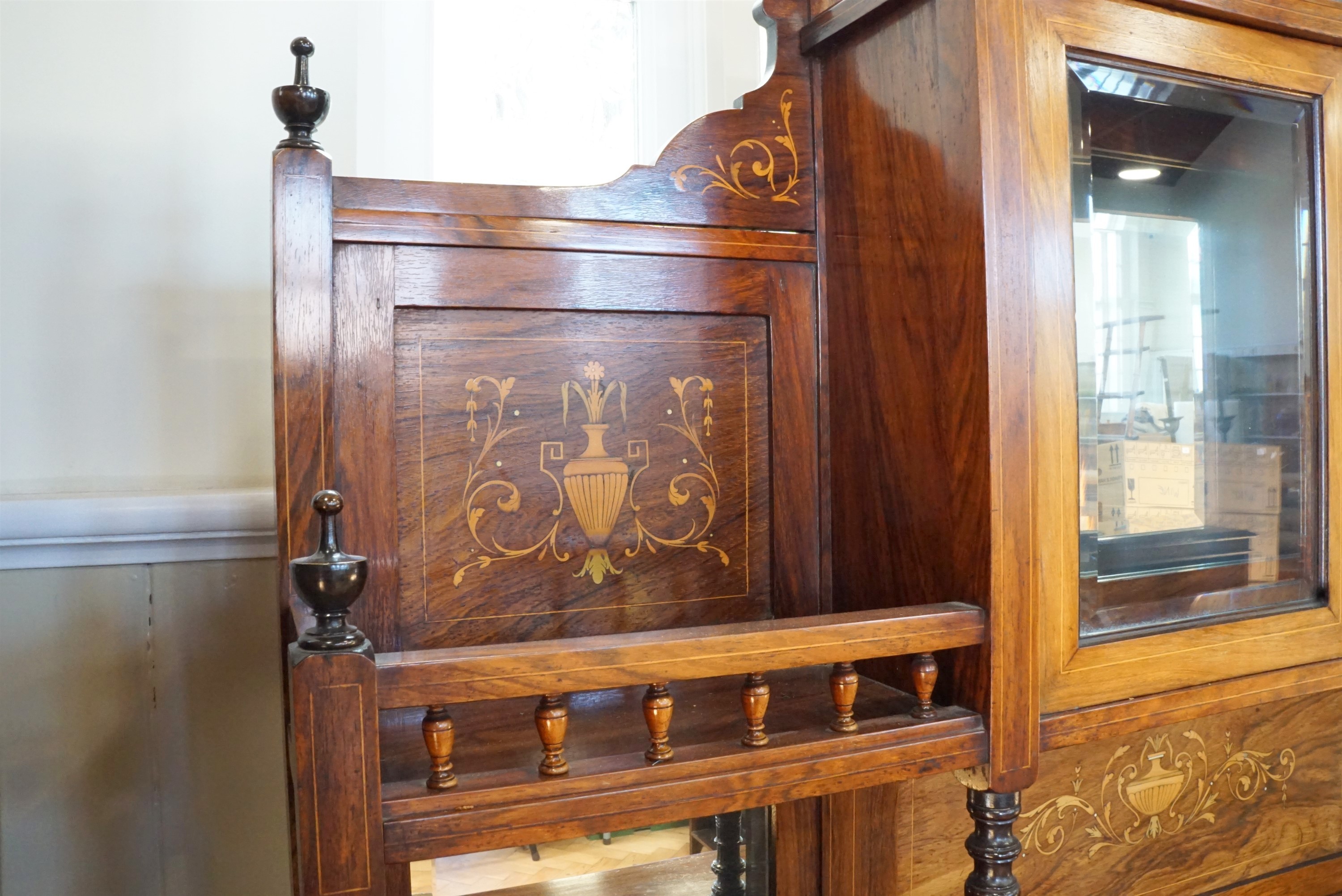 A late 19th Century marquetry inlaid rosewood display / side cabinet, 137 x 39 x 215 cm - Image 4 of 6