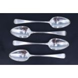 A set of four George III silver Old English pattern desert spoons, each bearing an engraved marriage
