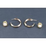 Two pairs of late 20th Century yellow metal earrings, comprising a pair set with 6 mm pearls, and