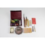 Collectors' items including whist marker, dip pens, penny whistle, pen knife etc